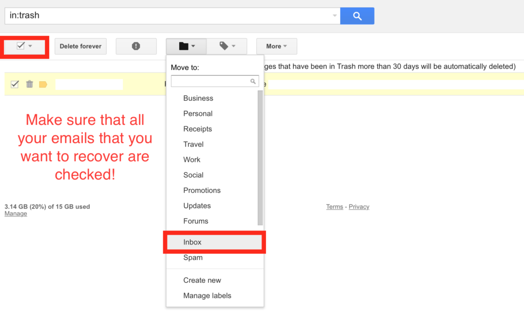 move emails from trash to inbox in gmail and recover your deleted emails